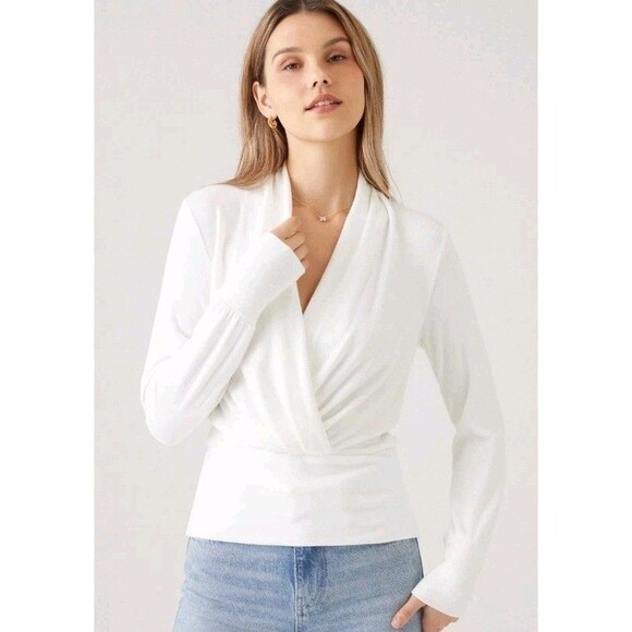 OGL Tops - OGL Eco-Mousse Surplice Tuckable Draped V Neckline Long Sleeve Size M New
